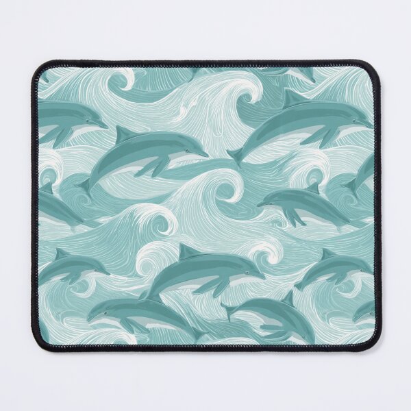 Item preview, Vintage Dolphin Wave Pattern | Teal Ocean Surf Illustration | Coastal Teal Marine Life | Leaping Dolphins Sea Pattern | Mid-Century Modern Coastal Art | Surf Culture Wave Aesthetic designed and sold by VivaFy.