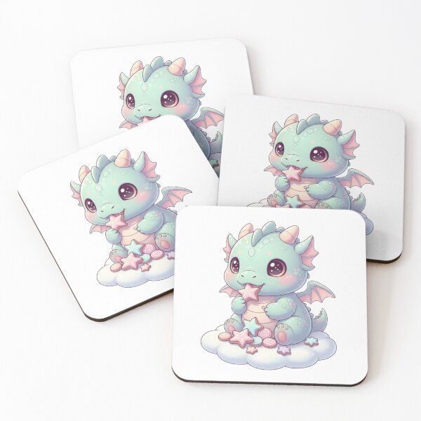 Item preview, Snack Time Dragon - Cute Baby Fantasy Creature - Kawaii Dragon Eating Star Cookies designed and sold by JLMWorks.