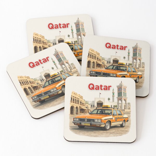 Item preview, Qatar Vintage Orange Taxi Illustration designed and sold by Retro Arabica.