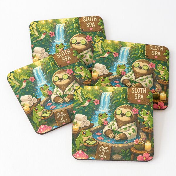 Item preview, Cute Sloth Spa Rainforest Frog Cartoon Tropical Animals Relaxing Kawaii Jungle Wellness T-Shirt Sticker designed and sold by Digital Culture Studio.