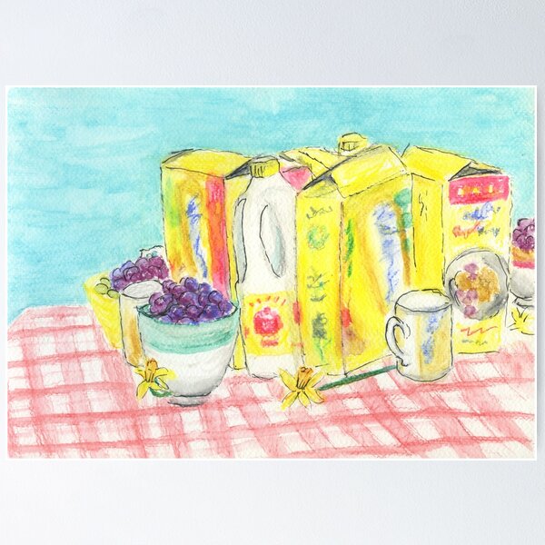 Item preview, Breakfast Still Life with Cereals, Milk and Grapes designed and sold by LymphomaLass.