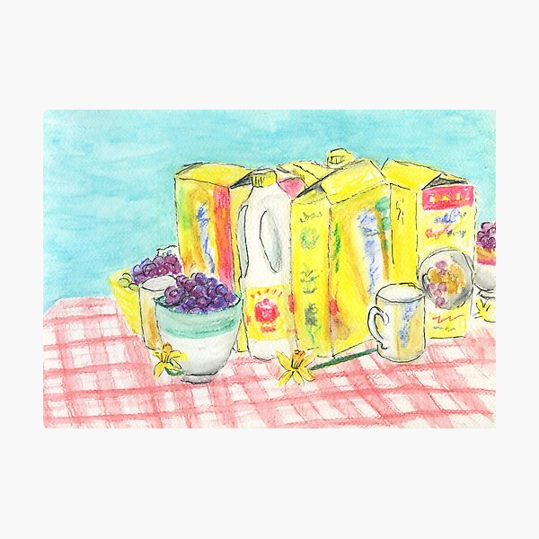 Item preview, Breakfast Still Life with Cereals, Milk and Grapes designed and sold by LymphomaLass.