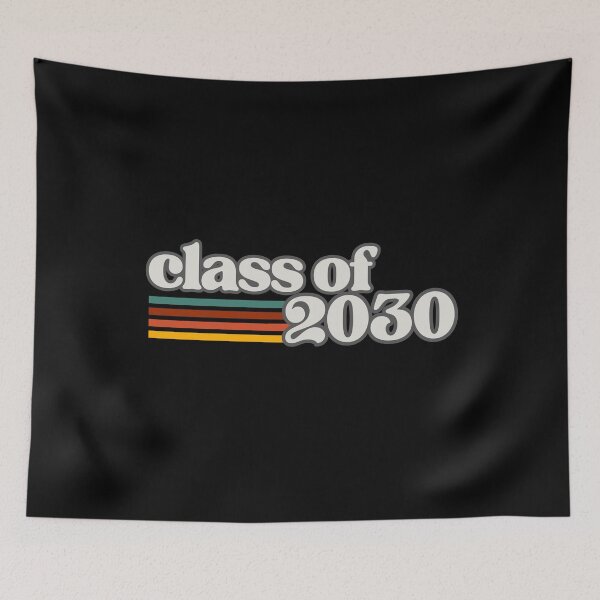 Item preview, Class of 2030 – Retro Vintage Graduation White on Gray Typography with Color Stripes designed and sold by GFamilyC.