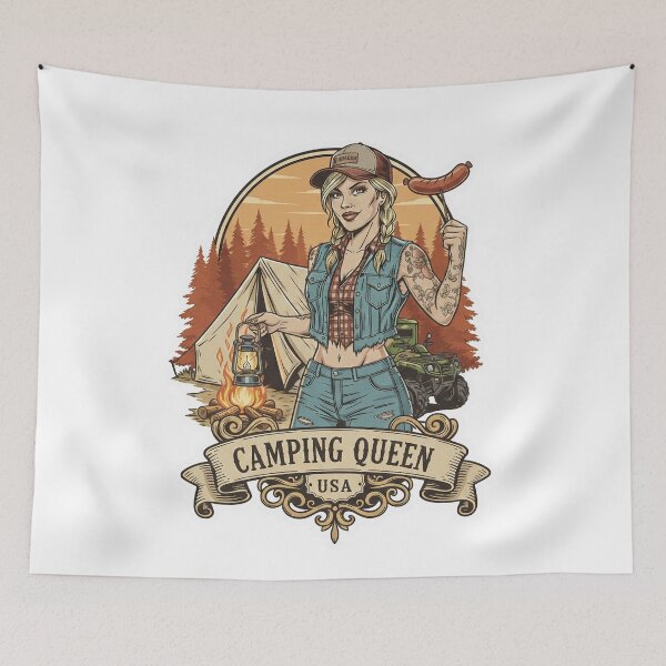 Item preview, Camping Queen USA Vintage Sticker Outdoor Adventure Girl designed and sold by SasquatchTrail.