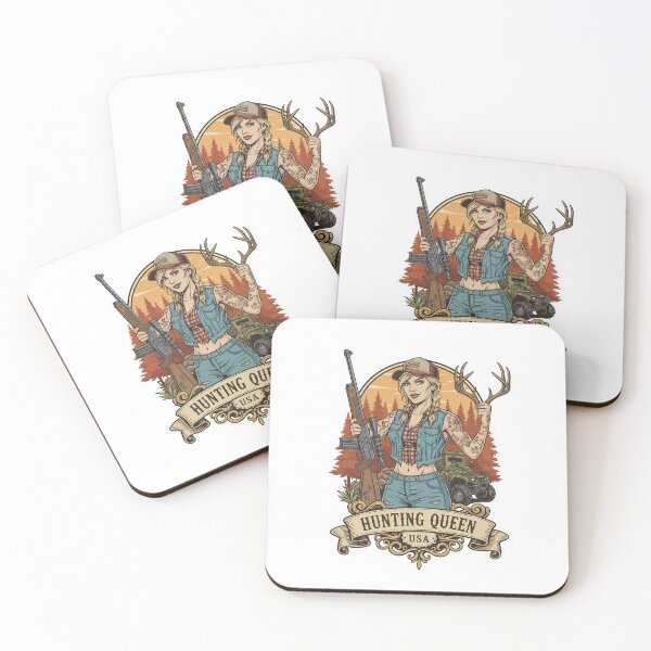 Item preview, Hunting Queen USA Vintage Sticker | Female Deer Hunter with Rifle and Antlers designed and sold by SasquatchTrail.