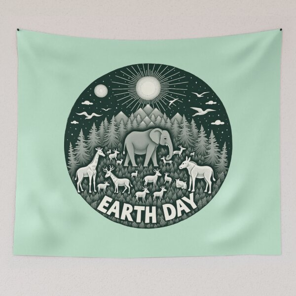 Item preview, Earth Day Wildlife Circle – Retro Nature Forest amd Animals designed and sold by PriyaMagic.
