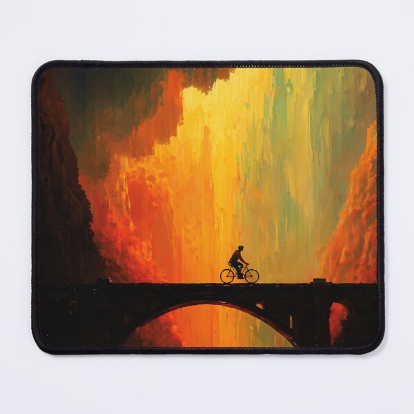 Item preview, Cyclist on Bridge Colorful Canyon Sunset Art designed and sold by RamyGallery.