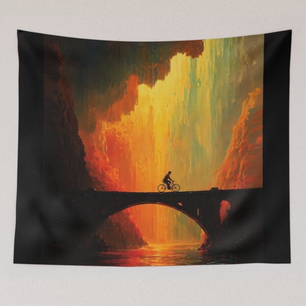 Item preview, Cyclist on Bridge Colorful Canyon Sunset Art designed and sold by RamyGallery.