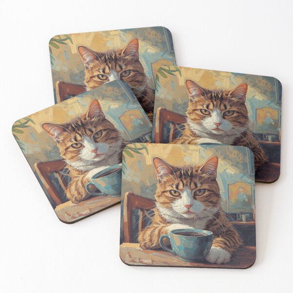 Item preview, Orange Cat Painting in the Style of Van Gogh with coffee designed and sold by EschatonGarden.