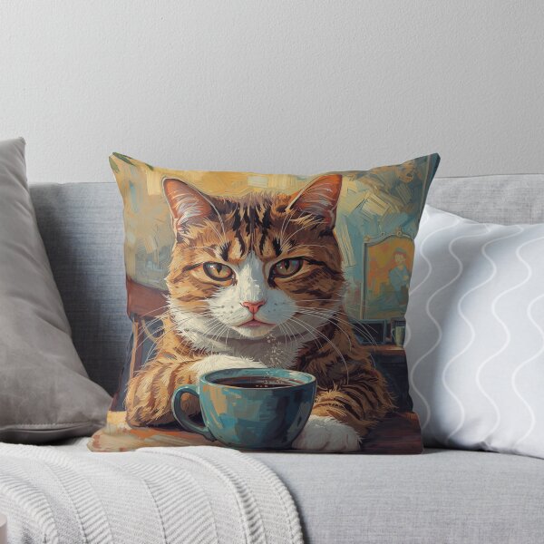 Item preview, Orange Cat Painting in the Style of Van Gogh with coffee designed and sold by EschatonGarden.