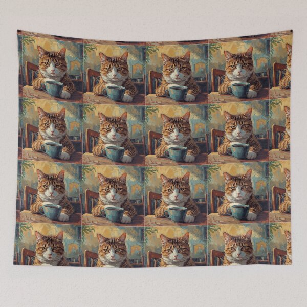 Item preview, Orange Cat Painting in the Style of Van Gogh with coffee designed and sold by EschatonGarden.