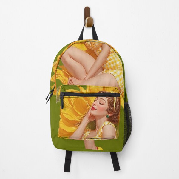 Item preview, Vintage 1950s Sunflower Pin-Up Girl Sticker – Golden Gingham Aesthetic designed and sold by SunPeachRetro.