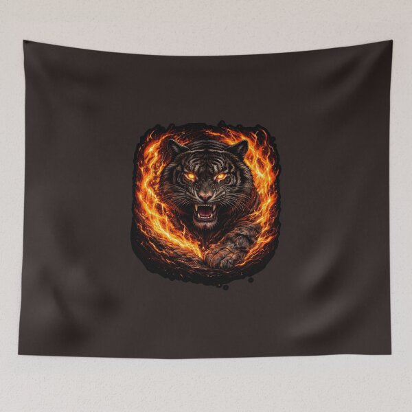 Item preview, Roaring Fire Tiger Illustration - Intense Flaming Jungle Predator Art designed and sold by Pixor@.