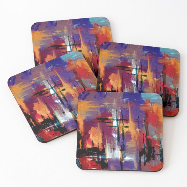 Item preview, Neon chaos horizon – abstract expressionist cityscape designed and sold by BlueBerry45.