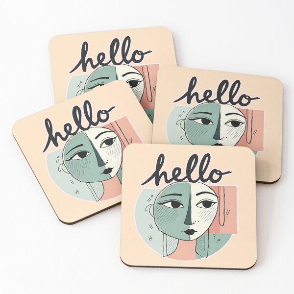 Item preview, Retro Abstract Face Art – Mid-Century Modern "Hello" Graphic designed and sold by PriyaMagic.