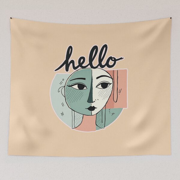 Item preview, Retro Abstract Face Art – Mid-Century Modern "Hello" Graphic designed and sold by PriyaMagic.