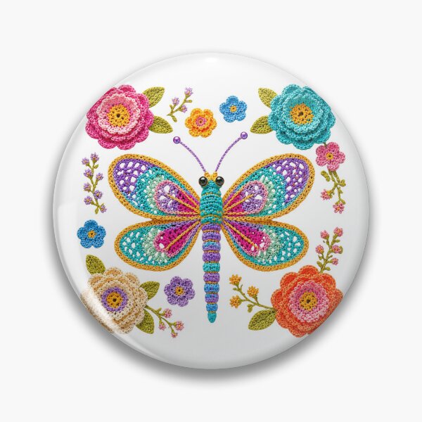 Item preview, Retro Crochet-Style Dragonfly Floral Print Shapes Mania designed and sold by Shapes-Mania.