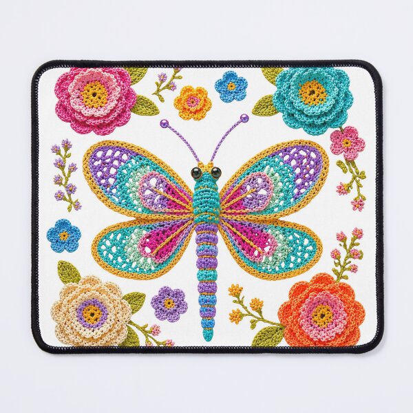 Item preview, Retro Crochet-Style Dragonfly Floral Print Shapes Mania designed and sold by Shapes-Mania.
