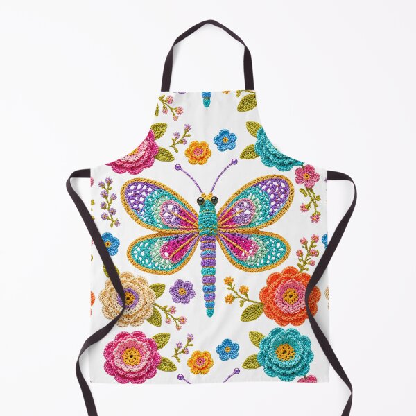 Item preview, Retro Crochet-Style Dragonfly Floral Print Shapes Mania designed and sold by Shapes-Mania.