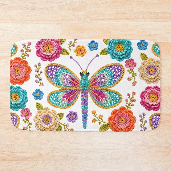 Item preview, Retro Crochet-Style Dragonfly Floral Print Shapes Mania designed and sold by Shapes-Mania.