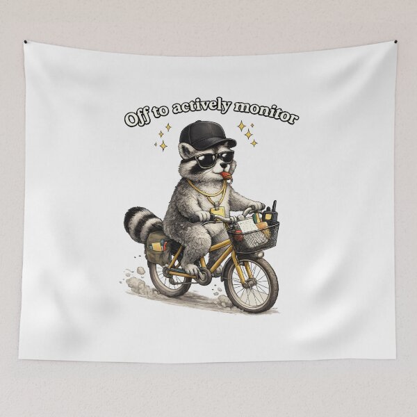 Item preview, Off To Actively Monitor - Funny Security Guard Raccoon On Bike designed and sold by Axivra.