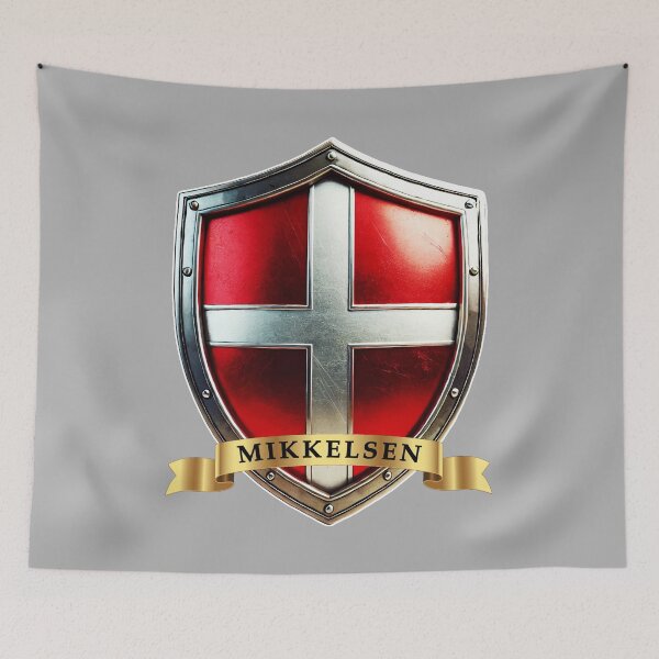 Item preview, Mikkelsen Denmark Surname Crest Shield designed and sold by Highlandkings.