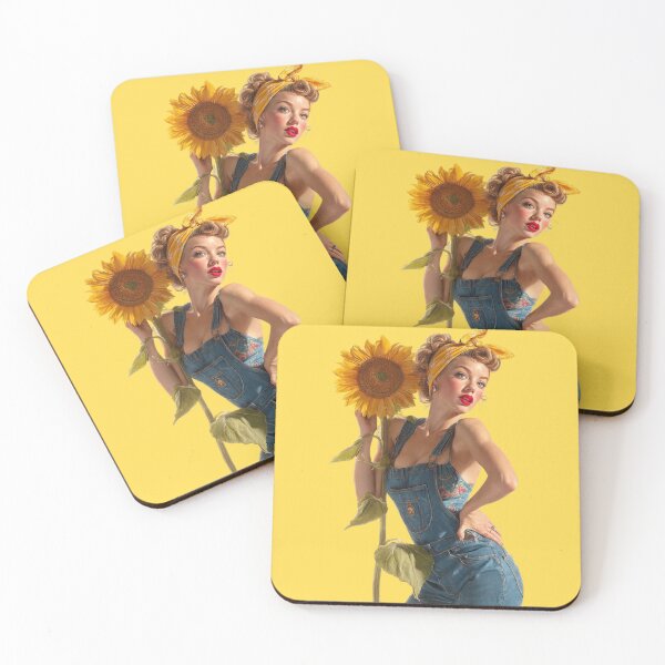 Item preview, Retro Garden Pin-Up Girl – 1940s Workwear Sunflower Sticker designed and sold by SunPeachRetro.