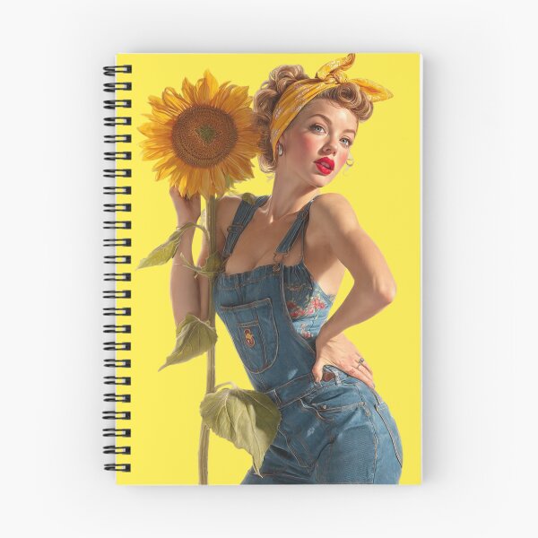 Item preview, Retro Garden Pin-Up Girl – 1940s Workwear Sunflower Sticker designed and sold by SunPeachRetro.