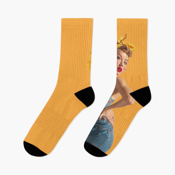 Item preview, Retro Garden Pin-Up Girl – 1940s Workwear Sunflower Sticker designed and sold by SunPeachRetro.