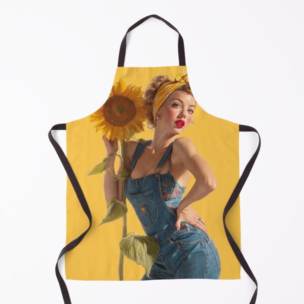 Item preview, Retro Garden Pin-Up Girl – 1940s Workwear Sunflower Sticker designed and sold by SunPeachRetro.
