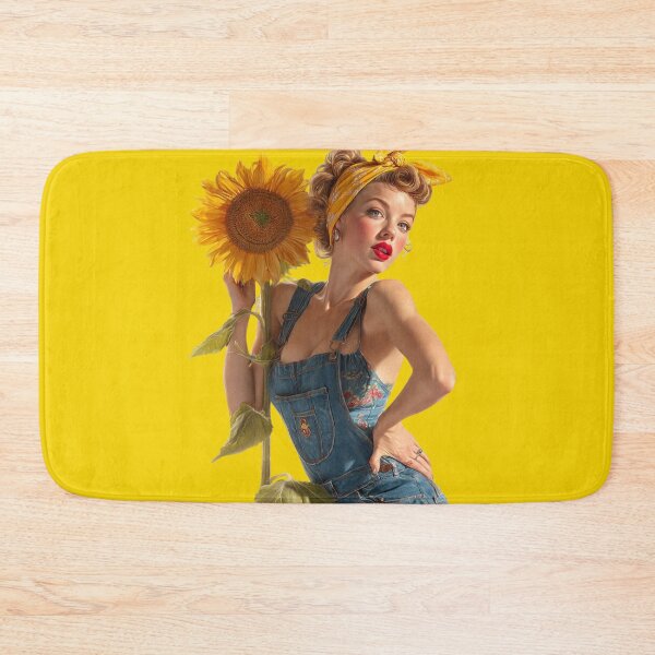 Item preview, Retro Garden Pin-Up Girl – 1940s Workwear Sunflower Sticker designed and sold by SunPeachRetro.