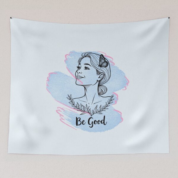 Item preview, Minimalist Woman and Butterfly Line Art – "Be Good" Soft-Girl Aesthetic designed and sold by PriyaMagic.