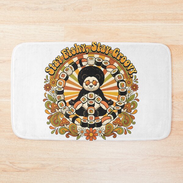 Item preview, Stay Fishy Stay Groovy — Retro 70s Psychedelic Sushi Panda  designed and sold by The Grumpy Pet Club.