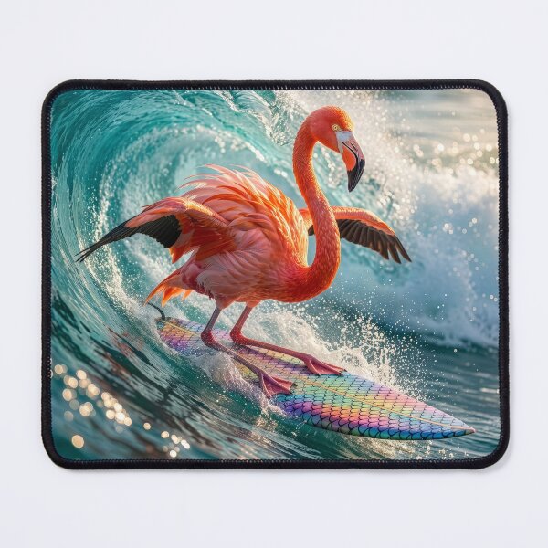 Item preview, Stoked Flamingo Surfer designed and sold by Tridentulus.