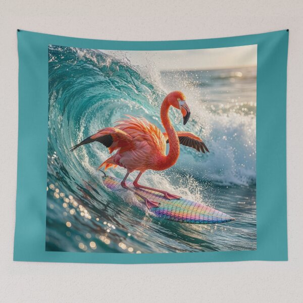 Item preview, Stoked Flamingo Surfer designed and sold by Tridentulus.