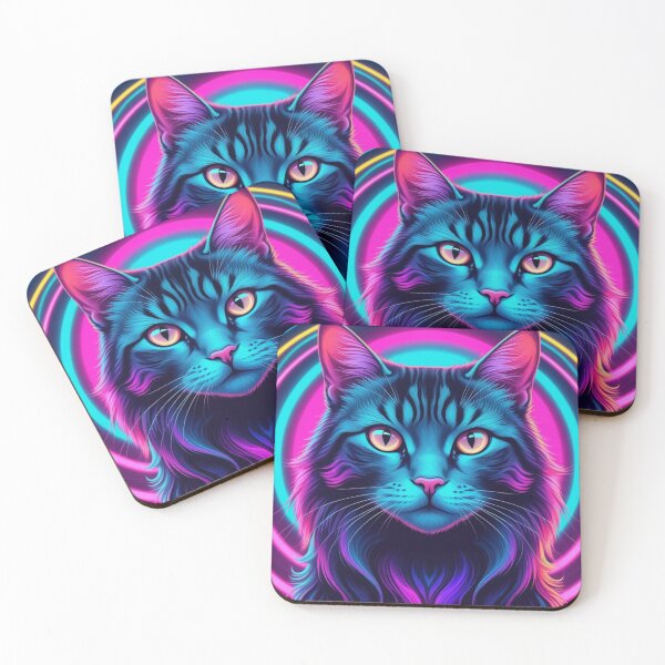 Item preview, Psychedelic Neon Cat – Vibrant Trippy Kitty Portrait designed and sold by LEO'S CREATURE　れおずくりーちゃー.