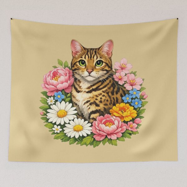 Item preview, Bengal Cat Among Flowers - Floral Cat Art designed and sold by Myra365Art.