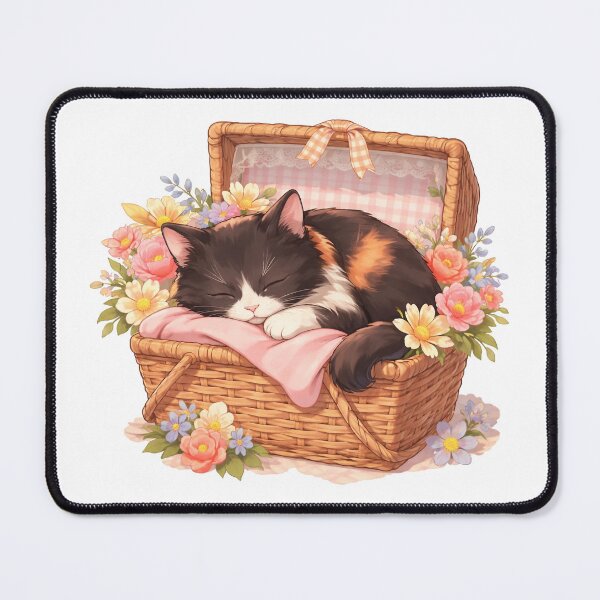 Item preview, Cute Sleeping Cat Flower Basket Sticker | Cozy Aesthetic Kitty designed and sold by Artify Lab.