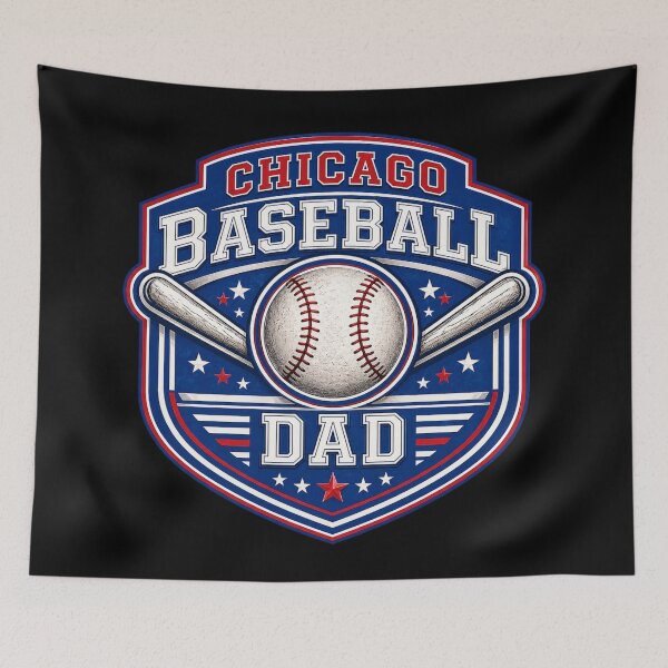 Item preview, Chicago Baseball Dad Shirt | Blue Red Baseball Badge Tee | Vintage Game Day Dad Gift designed and sold by TKOprintdesigns.
