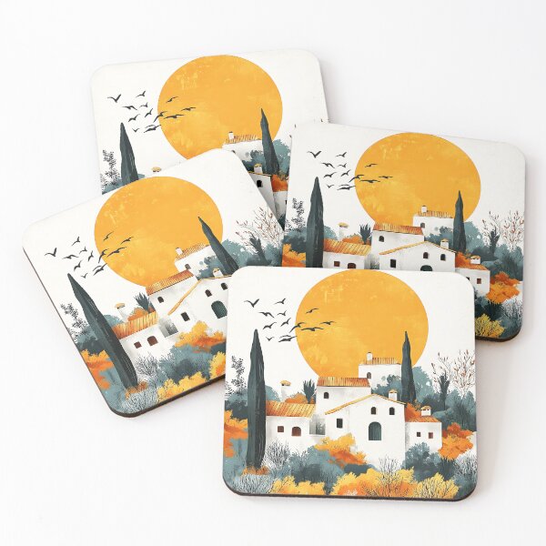 Item preview, Boho-Landscape Sunrise Over Spanish-Style Hacienda Art   designed and sold by DEC02.