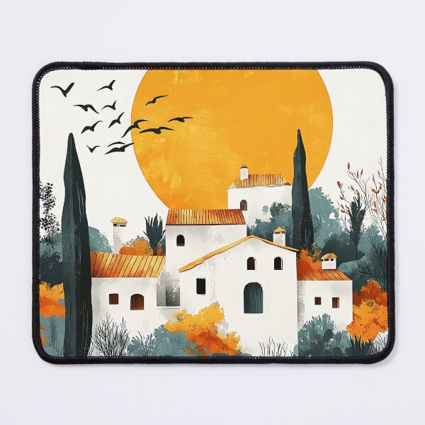 Item preview, Boho-Landscape Sunrise Over Spanish-Style Hacienda Art   designed and sold by DEC02.