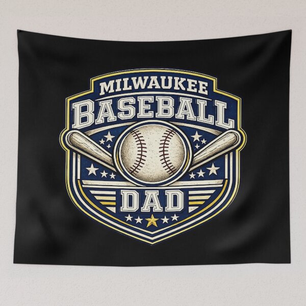 Item preview, Milwaukee Baseball Dad Shirt | Navy Gold Baseball Badge Tee | Vintage Game Day Dad Gift designed and sold by TKOprintdesigns.