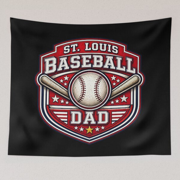 Item preview, St Louis Baseball Dad Shirt | Red Navy Baseball Badge Tee | Vintage Game Day Dad Gift designed and sold by TKOprintdesigns.