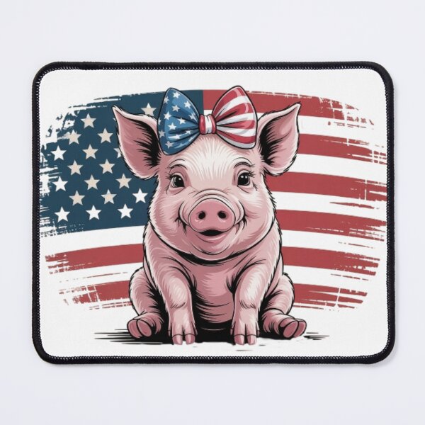 Item preview, Patriotic Baby Pig with American Flag Bow - Cute USA Pride Farmhouse Piglet Illustration designed and sold by Picasfarmer.