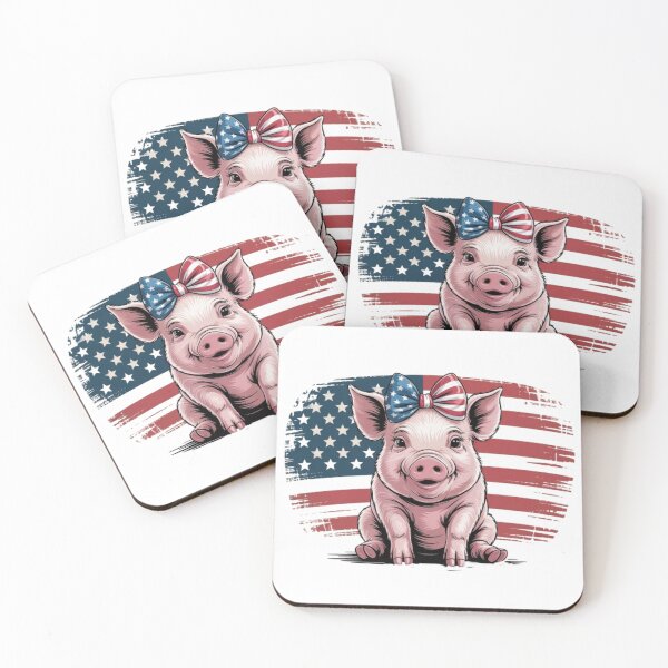 Item preview, Patriotic Baby Pig with American Flag Bow - Cute USA Pride Farmhouse Piglet Illustration designed and sold by Picasfarmer.
