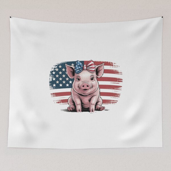 Item preview, Patriotic Baby Pig with American Flag Bow - Cute USA Pride Farmhouse Piglet Illustration designed and sold by Picasfarmer.