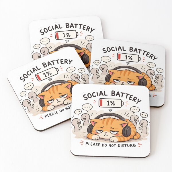Item preview, Social Battery 1% Cat – Introvert Mood | Funny Burnout Cat | Do Not Disturb Kawaii Cat Design designed and sold by Kawaii Cosmos Cats.