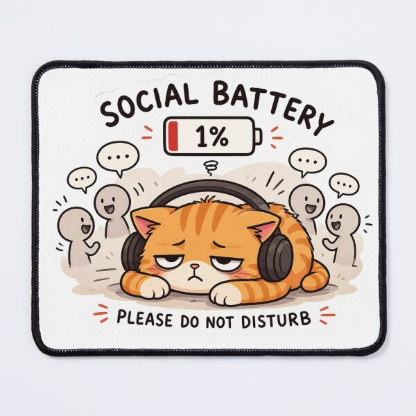 Item preview, Social Battery 1% Cat – Introvert Mood | Funny Burnout Cat | Do Not Disturb Kawaii Cat Design designed and sold by Kawaii Cosmos Cats.