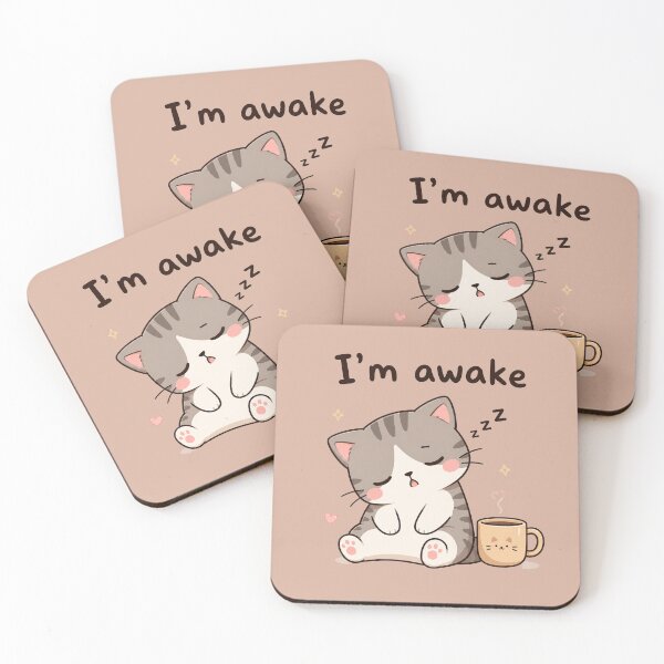 Item preview, Kawaii Kitten with Coffee "I'm Awake" designed and sold by EsenciaZen.