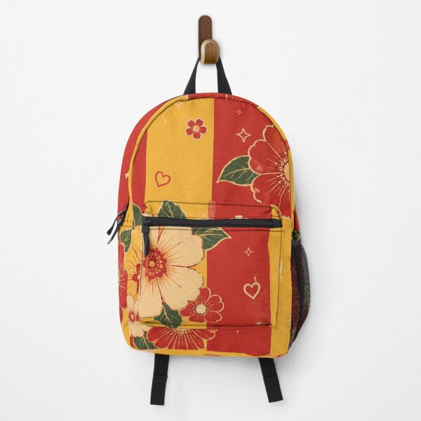Item preview, Retro Vintage Flowers in Red and Yellow Stripes designed and sold by EsenciaZen.